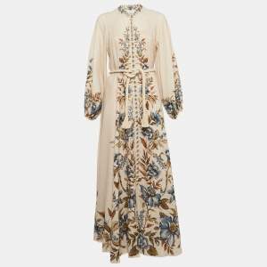 Zimmermann Beige Floral Print Linen Button Front Maxi Dress M