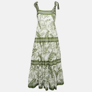 Zimmermann Green Leaf Print Cotton Empire Tiered Midi Dress L