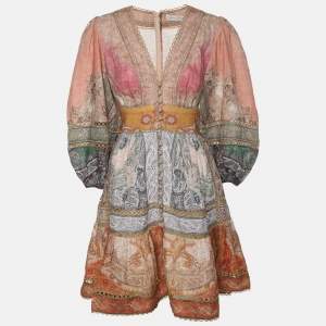 Zimmermann Multicolor Linen Anneke Lantern Mini Dress M
