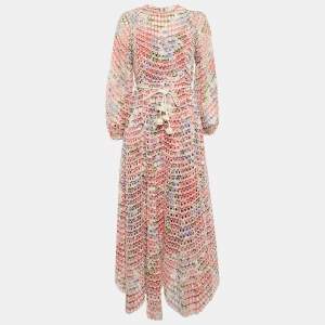 Zimmermann Poppy Print Ramie Eyelet Midi Dress L