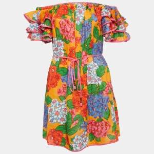 Zimmermann Multicolor Floral Print Linen Off-Shoulder Mini Dress L