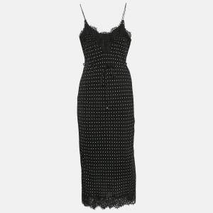Zimmermann Black Polka Dots Print Silk Lace Trim Slip Midi Dress S
