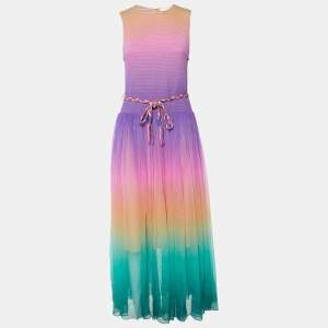 Zimmermann Multicolor Crepe Cira Shirred Midi Dress L