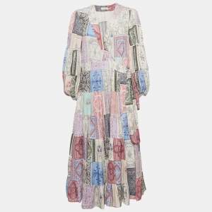Zimmermann Lavender Bandana Print Crepe Tiered Midi Wrap Dress L