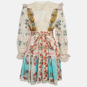 Zimmermann Multicolor Floral Print Cotton Flounce Wrap Dress L