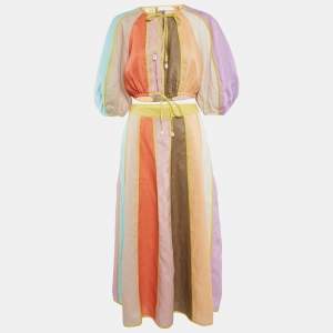 Zimmermann Multicolor Linen Paneled Skirt and Top Set M