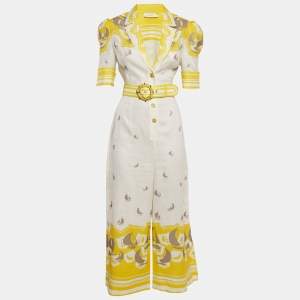 Zimmermann White/Yellow Sail Boat Print Linen Jumpsuit M