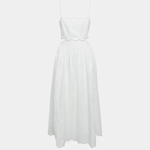 Zimmermann White Linen Lace-Up Detail Cut-Out Midi Dress XL