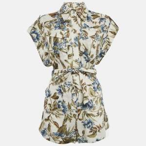 Zimmermann Beige Floral Print Linen Belted Aliane Playsuit XS