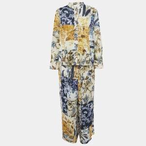 Zimmermann Yellow/Blue Aliane Print Cotton/Linen Shirt and Pants Set L