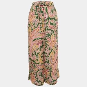 Zimmermann Green Teddy Paisley Linen Wide-Leg Pants M