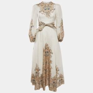 Zimmermann Cream Freja Paisley-Print Linen Maxi Dress XS