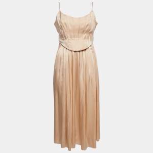 Zimmermann Beige Satin Silk Corset Midi Dress L