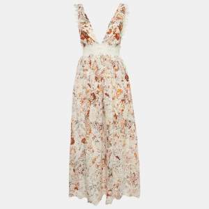 Zimmermann Multicolor Embroidered Cotton Lace Trimmed Midi Dress XS