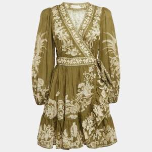 Zimmermann Green Floral Print Cotton Mini Anneke Wrap Dress M
