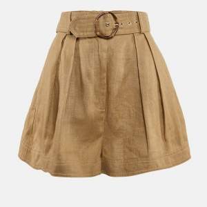 Zimmermann Olive Green Linen Belted Shorts M