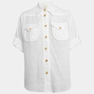 Zimmermann White Ramie Pocket Detail Short Sleeve Shirt S