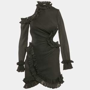 Zimmermann Black Plisse Ruffled Cut-Out Mini Dress XS