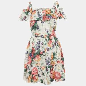 Zimmermann White Floral Print Linen Tie-Up Strap Detail Belted Allia Mini Dress XS