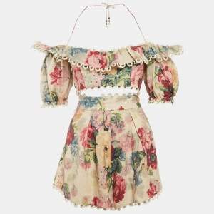 Zimmermann Beige Floral Print Linen Blend Skirt and Top Set S/M