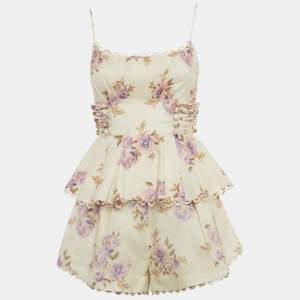 Zimmermann Beige Floral Print Linen Shorts and Top Set XS