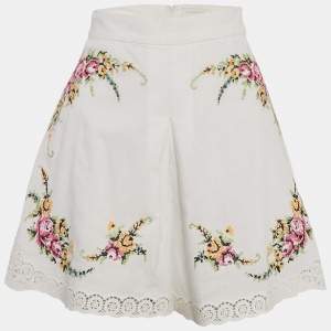 Zimmermann White Floral Embroidered Linen Blend Shorts M
