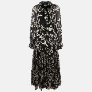 Zimmermann Black Silk Blend Jacquard Tiered Ladybeetle Swing Maxi Dress XS