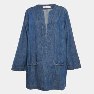 Zimmermann Blue Denim Wylie Braid Detail Mini Dress XL