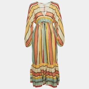 Zimmermann Multicolor Striped Linen Tiered Cassia Maxi Dress S
