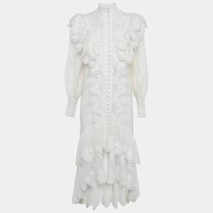 Zimmermann White Wave Lace Linen Tiered Midi Dress M