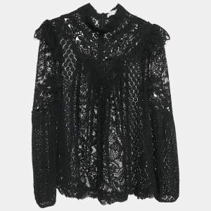 Zimmermann Black Lace Pleated High Neck Blouse M