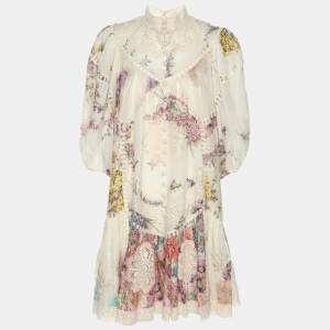 Zimmerman Multicolor Printed Ramie Jude Spliced Trim Mini Dress S