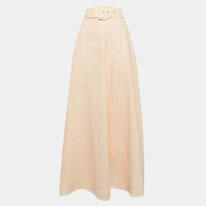 Zimmermann Peach Pink Linen Belted Maxi Skirt L