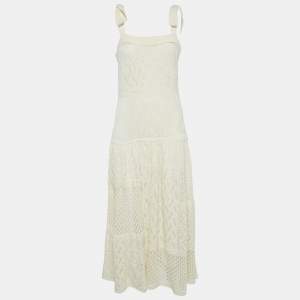 Zimmermann Cream Crochet Knit Tie-Up Sleeve Midi Dress L