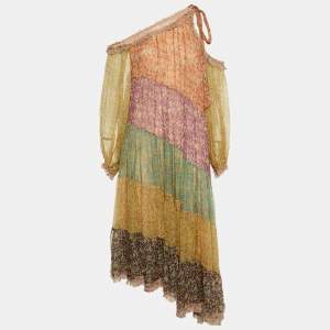Zimmermann Multicolor Floral Print Silk Paneled Carnaby Midi Dress M