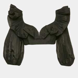 Pre Owned Zimmermann Black Crepe Ruffled Crop Top M