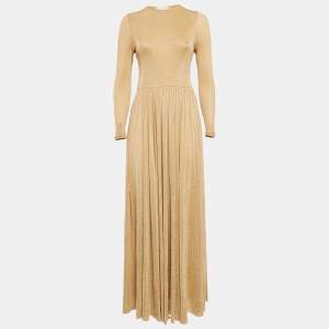 Pre Owned Zimmermann Gold Metallic Jersey Gathered Gown M