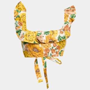 Zimmermann Multicolor/Yellow Poppy Floral Print Linen Tie-Up Crop Top L