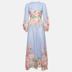 Pre Owned Zimmermann Blue Floral Linen Bellitude Midi Dress M