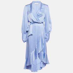 Zimmermann Blue Satin Silk Ruffled Wrap Dress XL