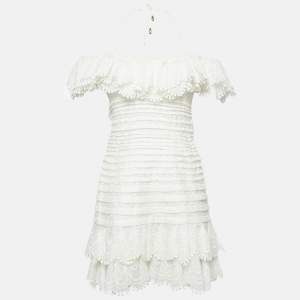 Zimmermann White Linen Blend Super Eight Off-The-Shoulder Mini Dress M