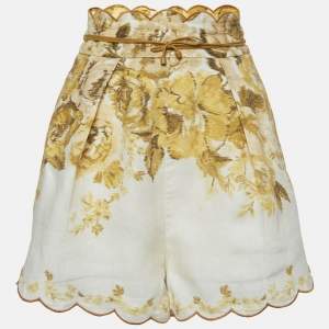 Zimmermann Yellow Floral Print Linen Aliane Scallop Shorts M