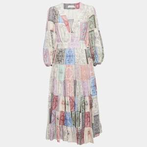 Zimmermann Lavender Floral Print Crepe Tiered Midi Wrap Dress M
