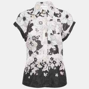 Zimmermann White Floral Print Linen Button Front Blouse L