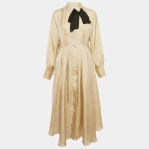 Zimmermann Beige Silk Pleated Midi Shirt Dress L