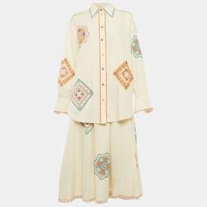 Zimmermann Cream Ottie Lace Trim Cotton Shirt and Skirt Set M/L