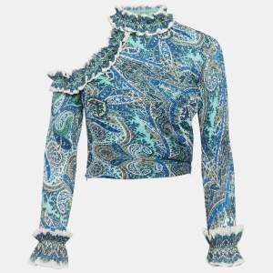 Zimmermann Blue Printed Plisse Ruffled Top S