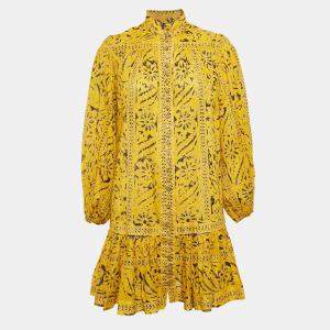 Zimmermann Yellow Printed Cotton Flounce Mini Dress XS