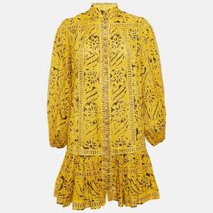 Zimmermann Yellow Printed Cotton Flounce Mini Dress XS