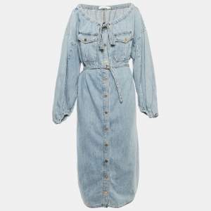 Zimmermann Light Blue Washed Denim Off Shoulder Belted Midi Dress M